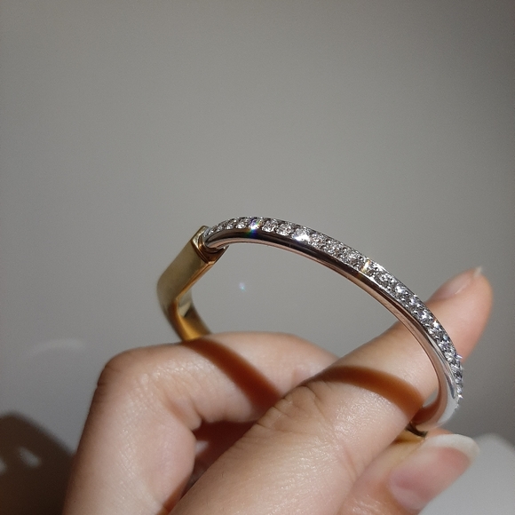 Tiffany and Co Bangle in Yellow and White Gold with Half Pave Diamond - Picture 2 of 6